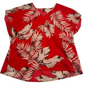 Emery Rose Red Leaf Print Blouse Size XXL‎ Short Sleeve